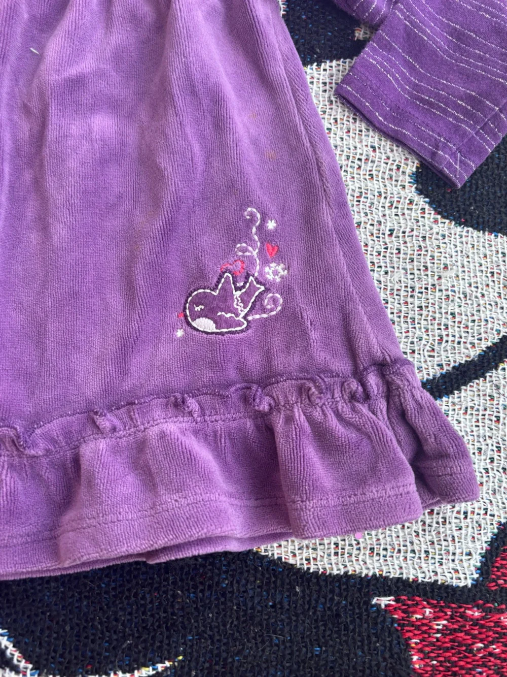 VTG Y2K OSH KOSH BGOSH PURPLE VELOUR EMBROIDERED BIRD BABY DRESS SIZE 6 MONTHS